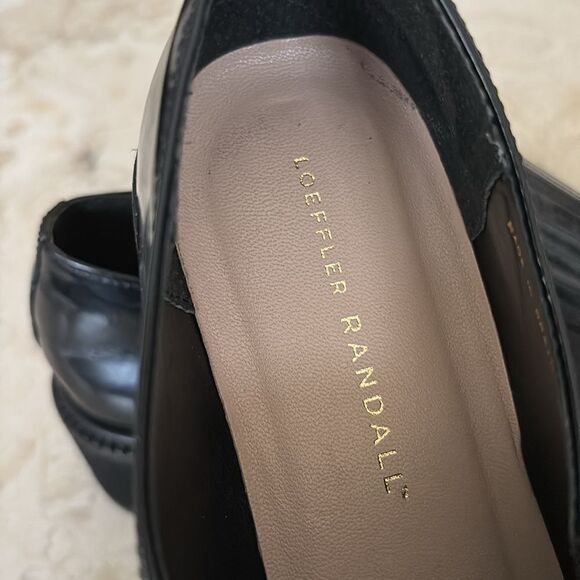 Loeffler Randall Black Leather Wedge Lug Sole Loafers Oxford Shoes - Picture 12 of 14